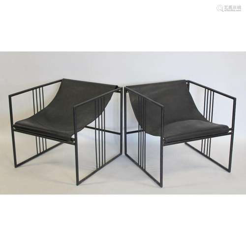 A Pair Of Patinated Metal Rebar Style Arm Chairs