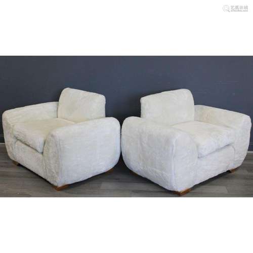 A Pair Of Oversize Upholstered Club Chairs.