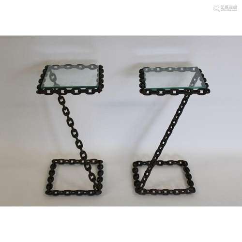 A Vintage Pair Of Chain Form Metal Side Tables.