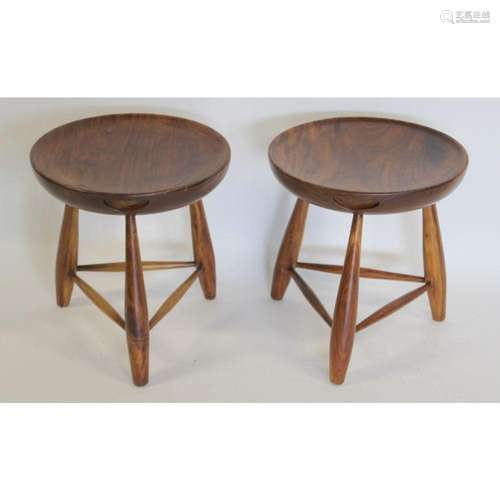 A Pair Of Wood Stools with Butterfly Dovetails On