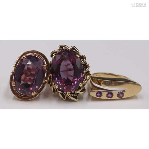 JEWELRY. (3) 14kt Gold and Amethyst Ring.