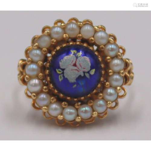 JEWELRY. Continental 18kt Gold, Enamel and Pearl