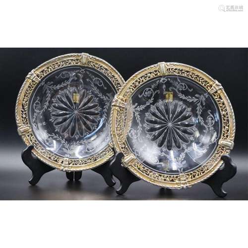 SILVER. Pair of Silver Mounted Cut Glass Dishes.