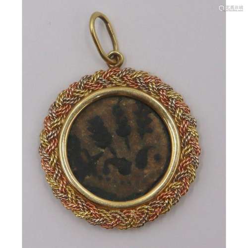 JEWELRY. 14kt Gold Ancient Judaica Coin Pendant.