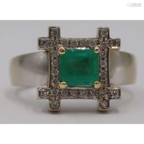 JEWELRY. 14kt Gold, Emerald and Diamond Ring.