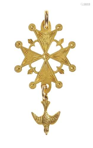 Pendentif à motif de croix huguenotte Or 750, H 5 cm