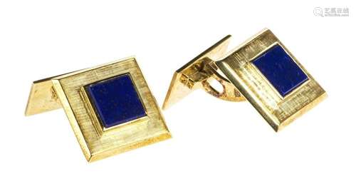 Boutons de manchette carrés sertis de lapis-lazuli Or 585, 1...