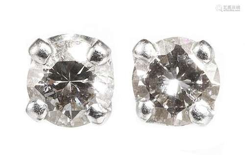 Clous d'oreilles sertis de diamants (env. 0,3 ct) Or gri...