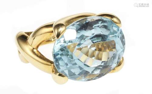 Bague sertie d'une topaze bleue taille ovale (env. 26 ct...