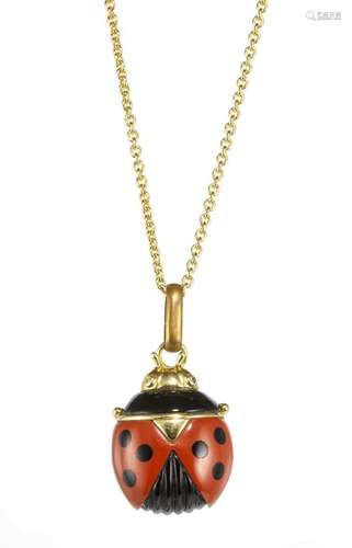 Pendentif à motif de coccinelle en marqueterie d'onyx et...