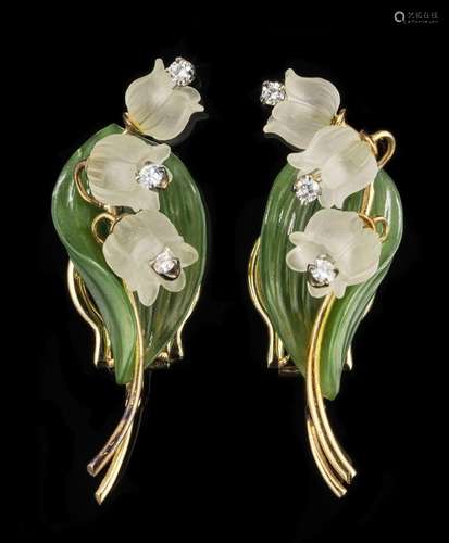 Clips d'oreilles à motif de brins de muguet en pierres d...