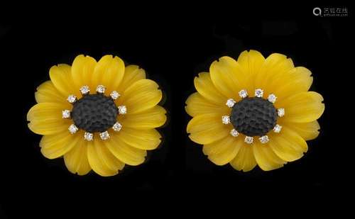 Clips d'oreilles à motif de fleurs de tournesol en pierr...