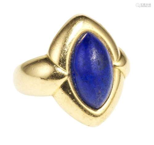 Bague stylisée sertie d'un lapis lazulis taille cabochon...