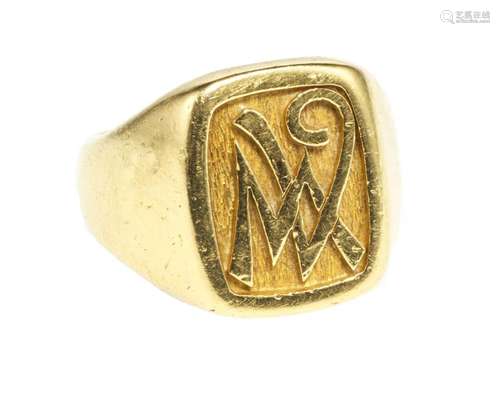 Bague chevalière monogrammée MV Or 750, doigt 55-15, 15 g