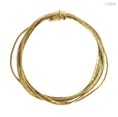 Bracelet souple à cinq fils satinés Or 750, L 18 cm, 29 g