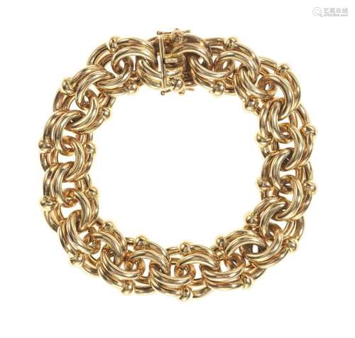 Bracelet à double maille gourmette et boule Or 585, L 19 cm,...