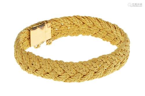 Bracelet jonc tressé ouvrant Or 750, D int. 6 cm, 49 g