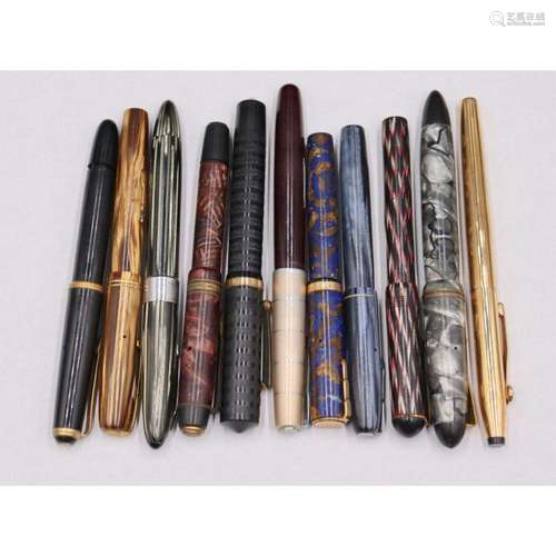 JEWELRY. (9) Vintage Fountain Pens with Gold Nibs