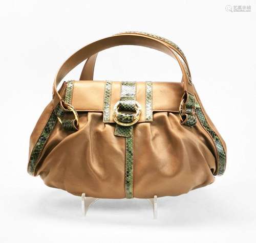 Bulgari, sac Chandra Cuir de veau lisse couleur camel et pyt...