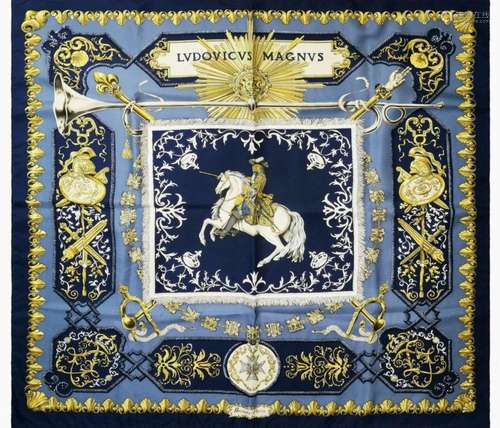 Hermès, foulard Ludovicus Magnus A décor de Louis XIV au cen...