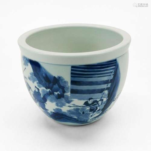 Cache-pot, Chine Porcelaine émaillée bleu et blanc à décor d...