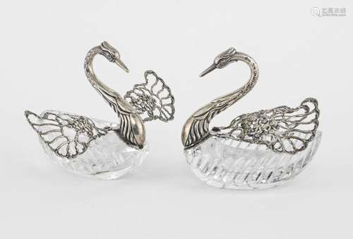 Deux cygnes Harrods Argent et cristal, L 13 cm