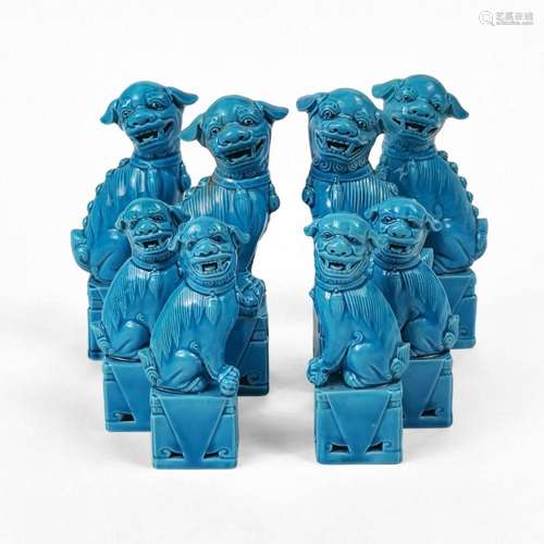 Ensemble de chiens de Fô, Chine Céramique émaillée turquoise...