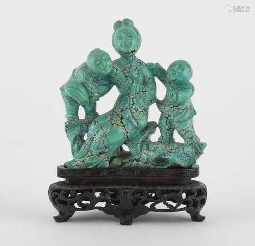 Groupe figurant des enfants, Chine Turquoise, H 9 cm