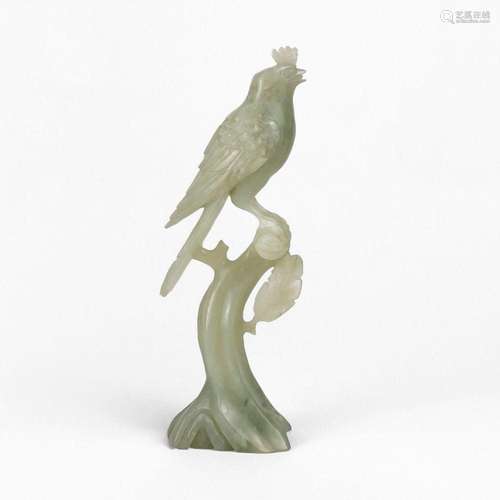 Oiseau branché, Chine Jade, H 18,5 cm