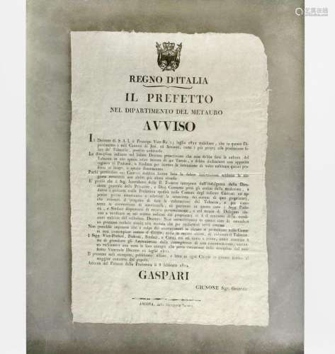 Décret-loi du royaume d’Italia pour la production de tabac A...