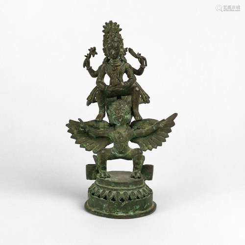 Bouddha et Garuda, Inde Bronze, H 25,5 cm