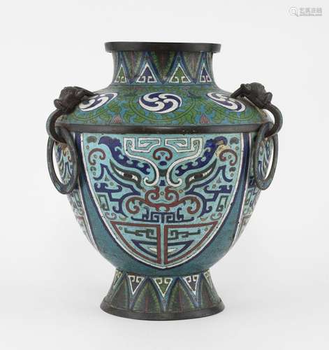 Vase à anses en cloisonné, Chine, XIXe s Bronze et émaux pol...