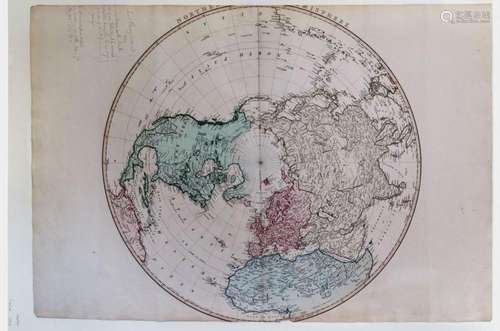 Carte de l'hémisphère nord, XIXe s Eau-forte rehaussée, ...