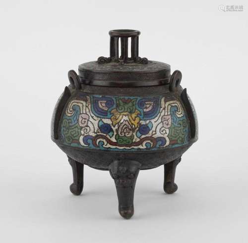 Brûle-parfum en cloisonné, Chine, XIXe s Bronze et émaux pol...