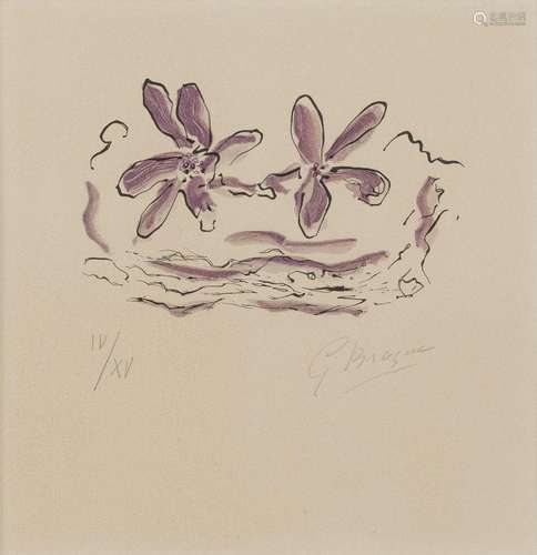 Georges Braque (1882-1963) Deux fleurs violettes, "Lett...