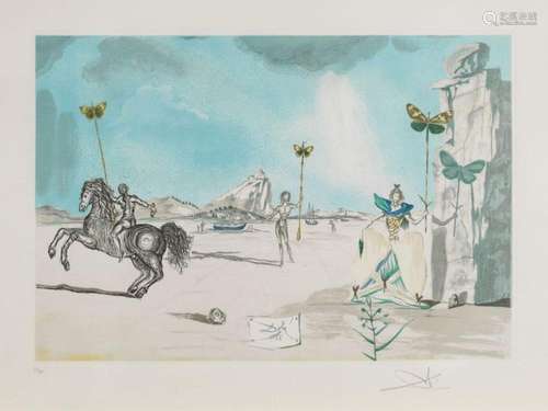 Salvador Dali (1904-1989) Paysage surréaliste aux personnage...