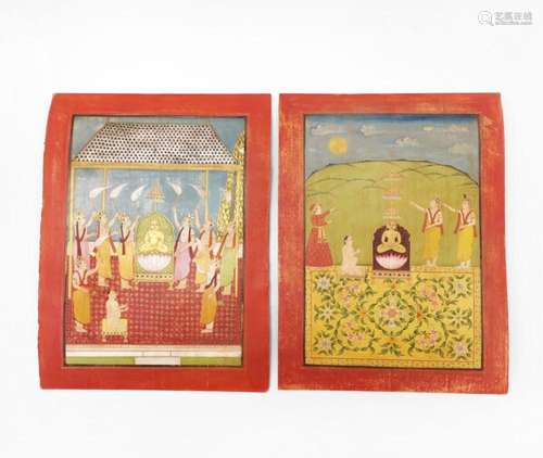 Deux peintures Jaïn, Inde Scènes d'offrandes, pigments s...