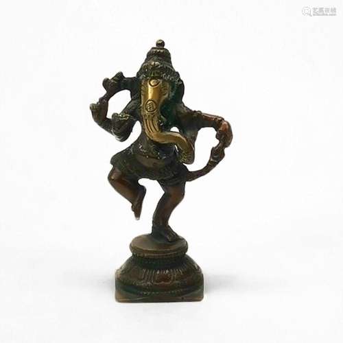 Ganesh dansant, Inde Figurine en bronze patiné, H 11,5 cm