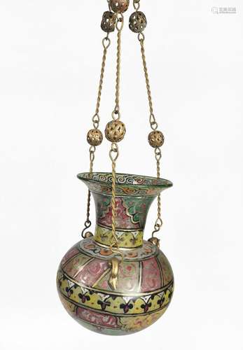 Lampe de mosquée, Syrie, début XXe s Avec suspension, verre,...