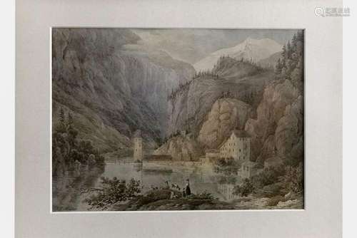 Johan Jacob Meyer (1749-1829) Paysage de montagne animé, aqu...