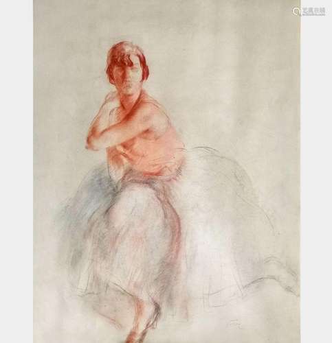 Henri Fehr (1890-1974) Jeune femme, pastel et sanguine sur p...