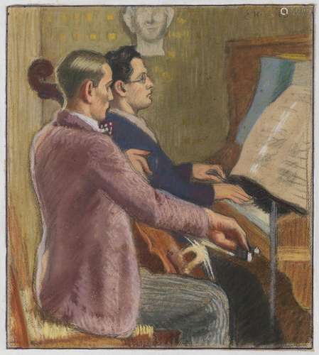 Erich Hermès (1881-1971) Le professeur et son élève, pastel ...