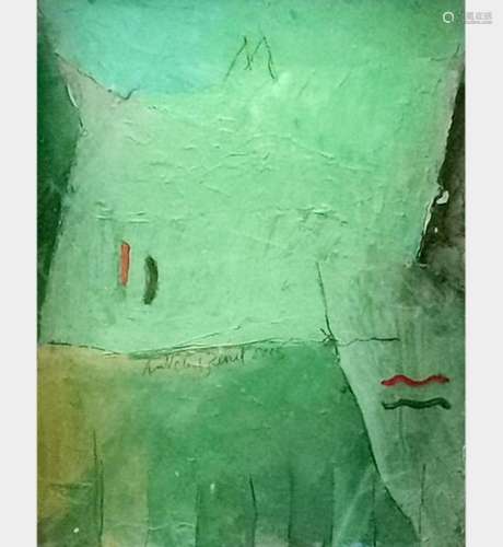 André du Besset (1946) Paysage vert, gouache sur papier, sig...