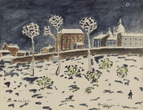 Elisée Maclet (1881-1962) Jardins sous la neige, gouache sur...