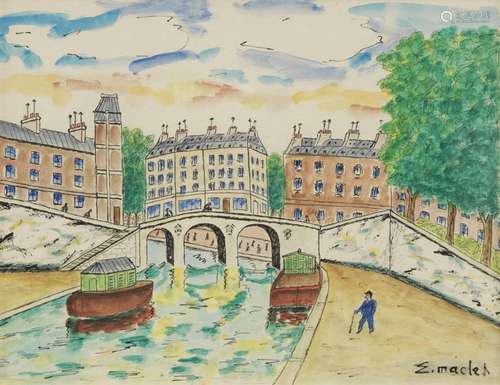 Elisée Maclet (1881-1962) Canal, aquarelle sur papier, signé...