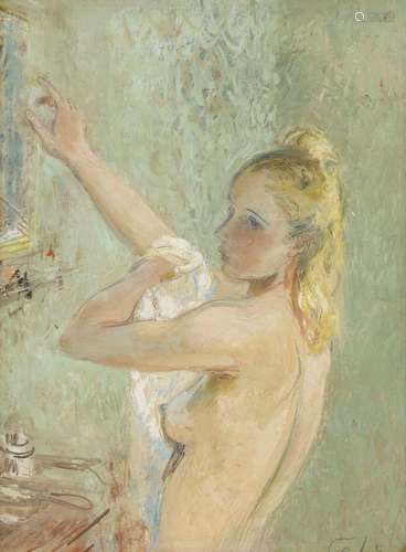 Henri Fehr (1890-1974) Femme blonde à sa toilette, pastel et...