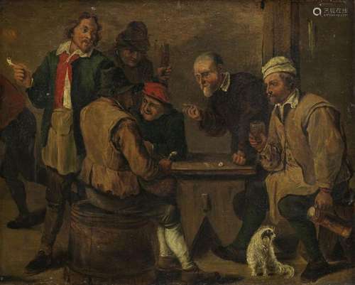 Dans le goût de Teniers, XXe s Joueurs, huile sur toile, 32x...