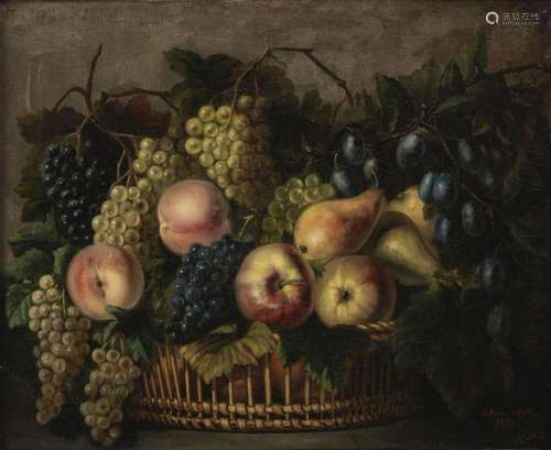 Catherine Miller (XIXe s) Nature morte au panier de fruits, ...