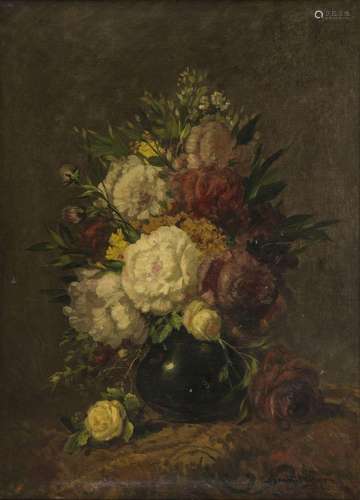 Théodore Lévigne (1848-1912) Vase de fleurs, huile sur toile...