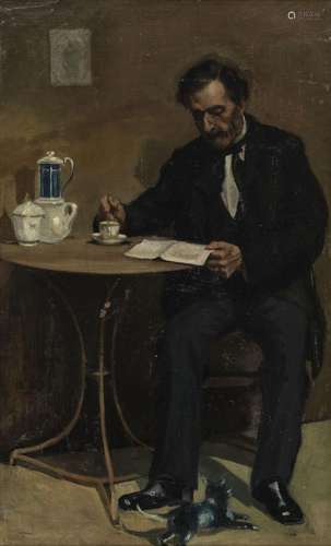 Anciennement attribué à Leon Gaud (1844-1908) Au café, huile...